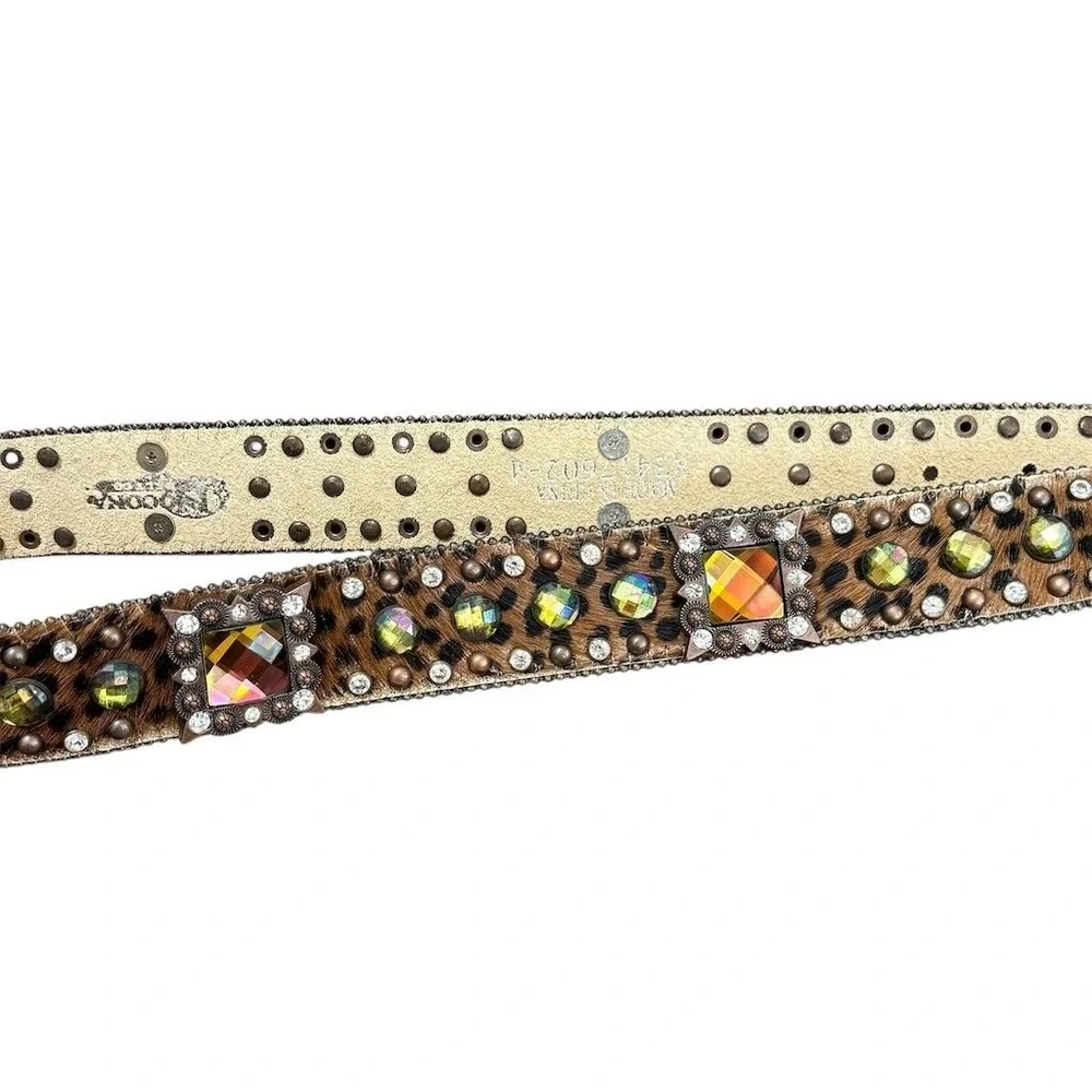 Nocona Women's Leopard Print‎ Rhinestone Western Belt Size M